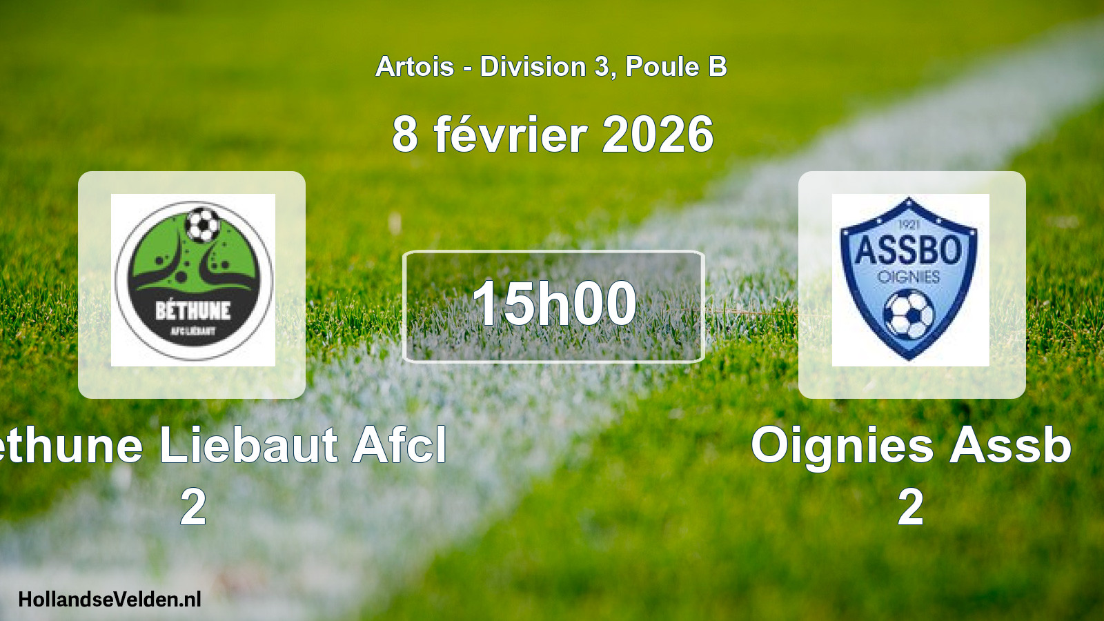 Match programmé: Bethune Liebaut Afcl 2 - Oignies Assb 2 (8 février 2026)