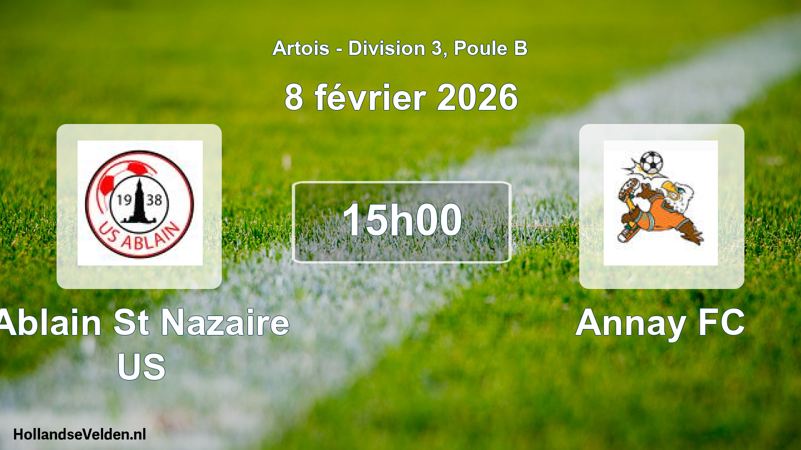 Match programmé: Ablain St Nazaire US - Annay FC (8 février 2026)
