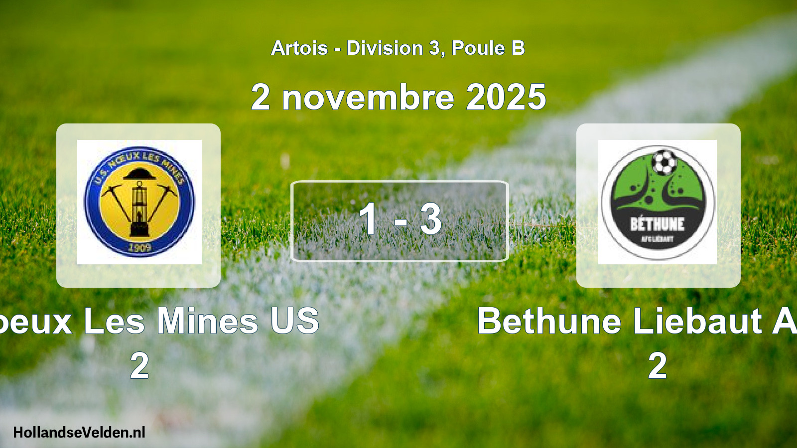 Total number of matches played: Noeux Les Mines US 2 - Bethune Liebaut Afcl 2 1 - 3 (2 November 2025)