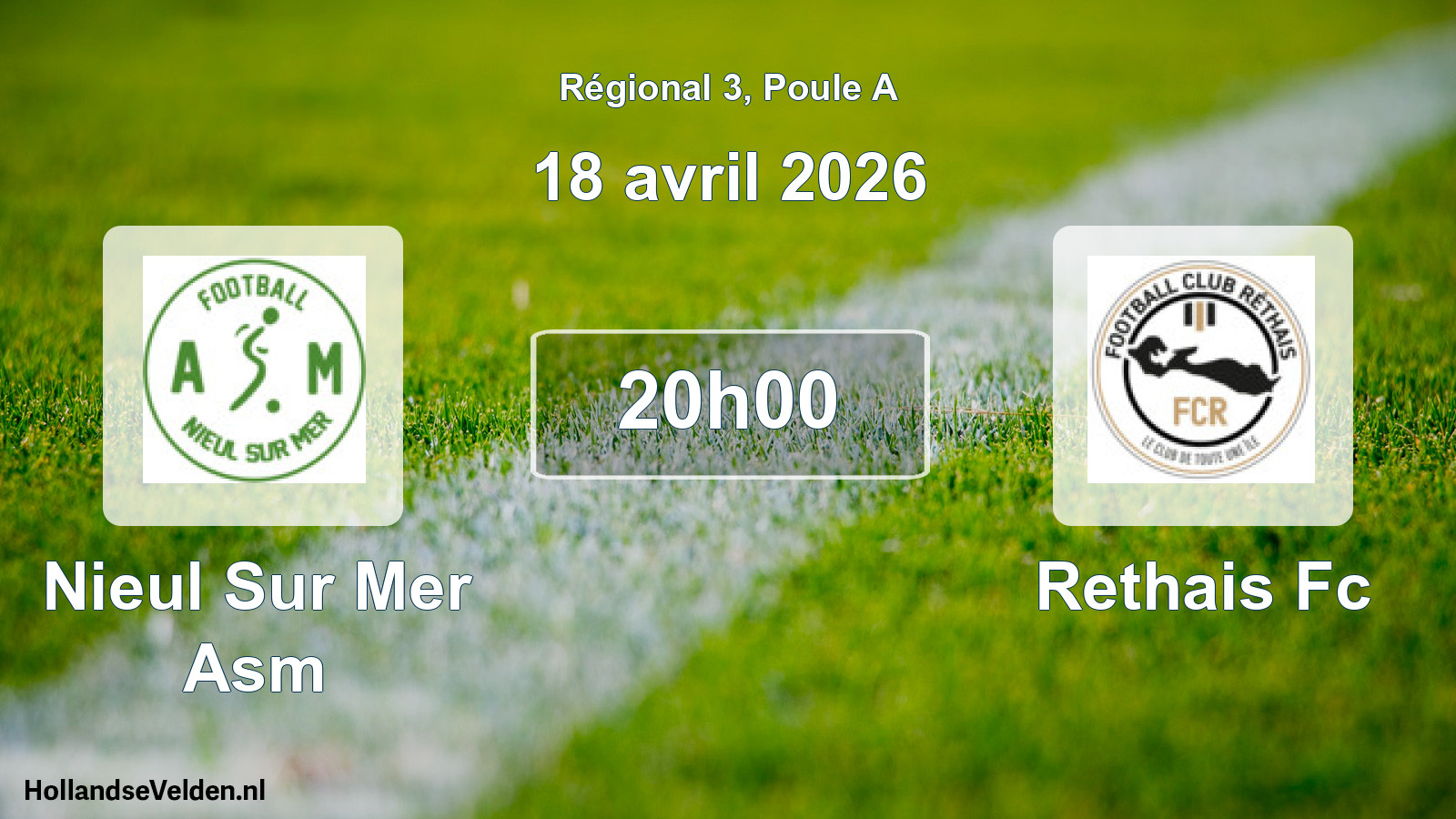 Geplande wedstrijd: Nieul Sur Mer Asm - Rethais Fc (18 avril 2026)