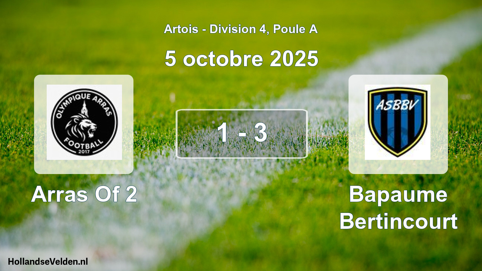 Match joué: Arras Of 2 - Bapaume Bertincourt 1 - 3 (5 octobre 2025)