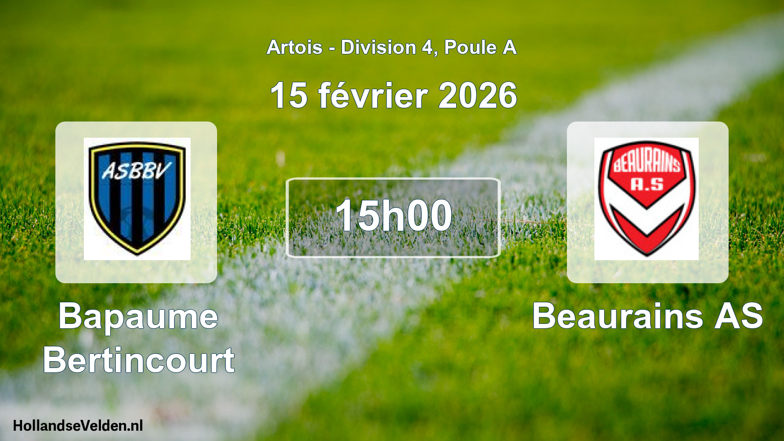 Match programmé: Bapaume Bertincourt - Beaurains AS (15 février 2026)