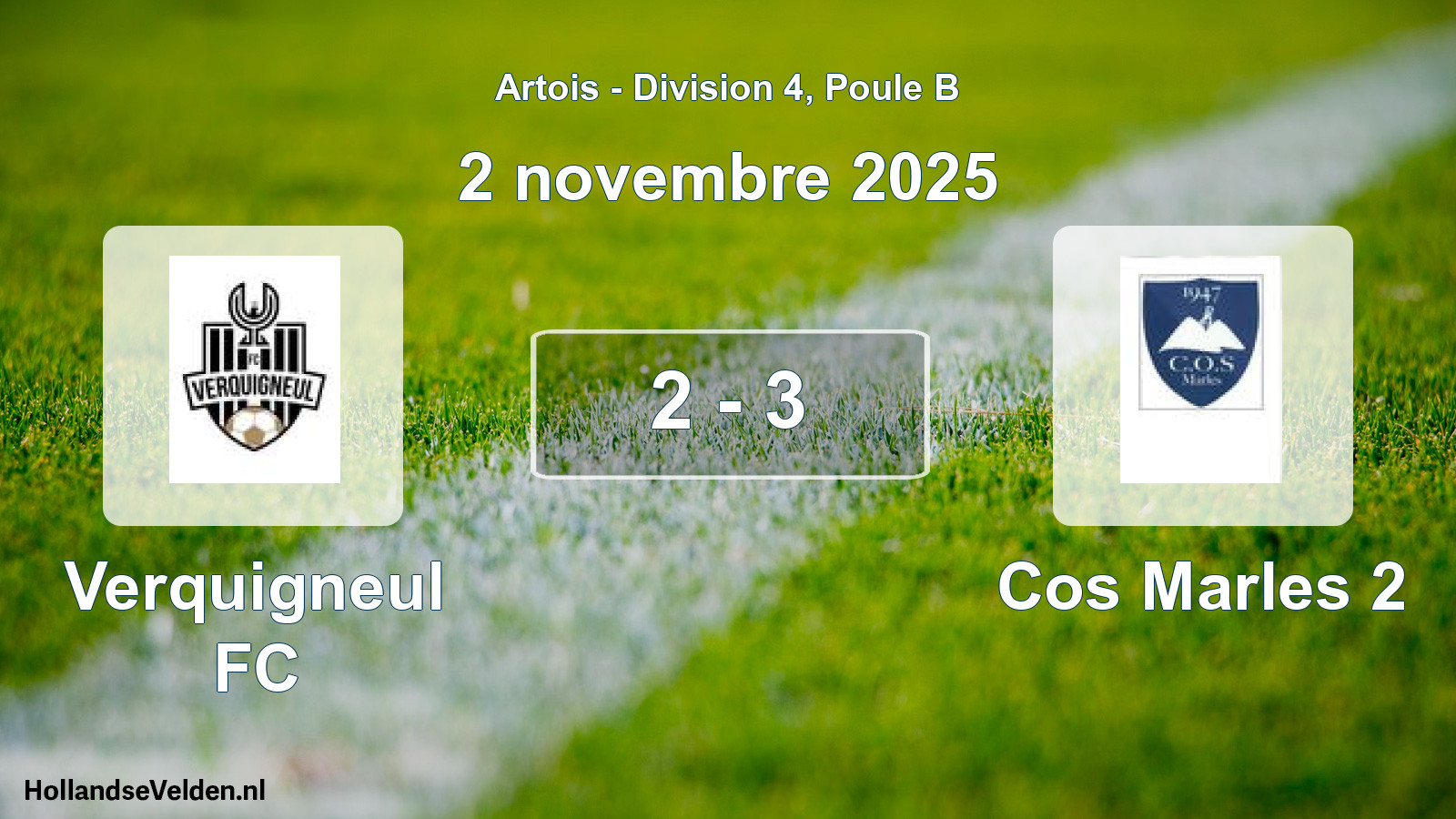 Total number of matches played: Verquigneul FC - Cos Marles 2 2 - 3 (2 November 2025)