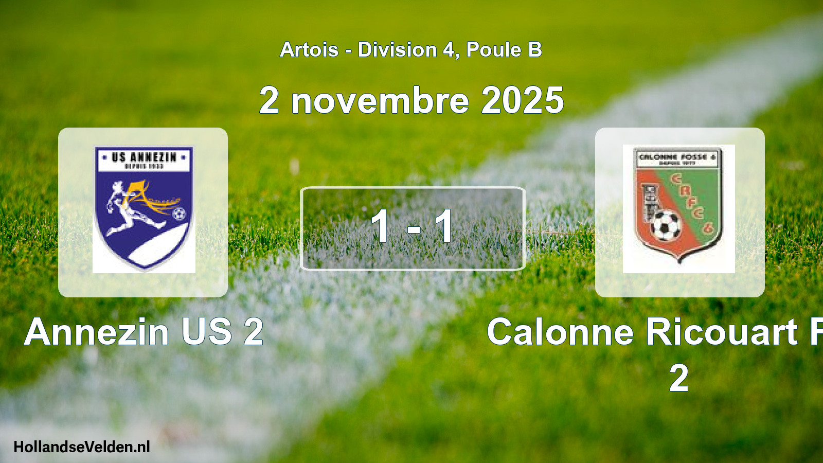 Match joué: Annezin US 2 - Calonne Ricouart Fcc 2 1 - 1 (2 novembre 2025)