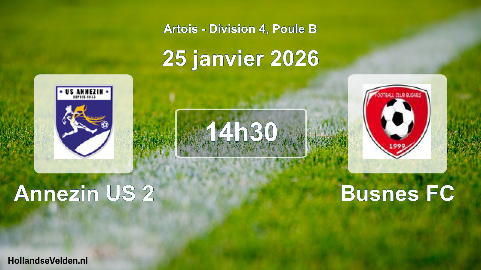 Match programmé: Annezin US 2 - Busnes FC (25 janvier 2026)