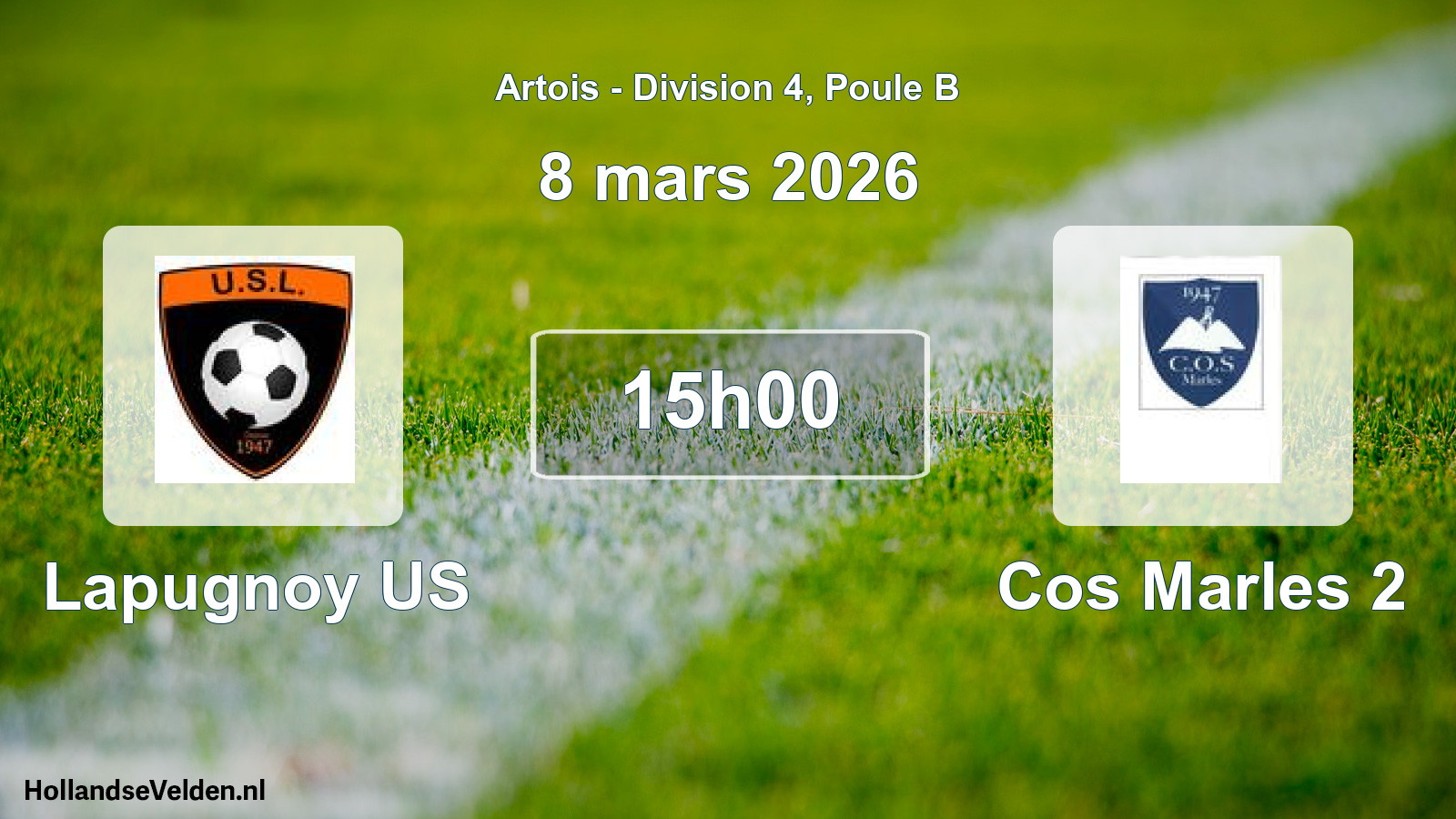 Match programmé: Lapugnoy US - Cos Marles 2 (8 mars 2026)