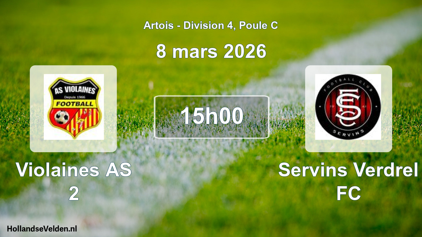 Match programmé: Violaines AS 2 - Servins Verdrel FC (8 mars 2026)