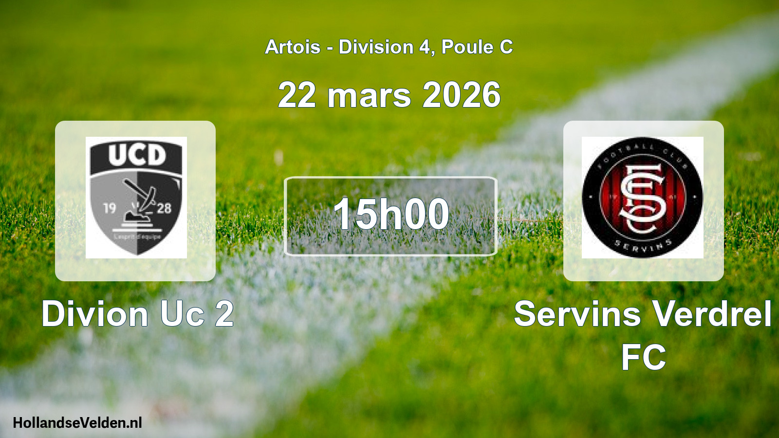Match programmé: Divion Uc 2 - Servins Verdrel FC (22 mars 2026)