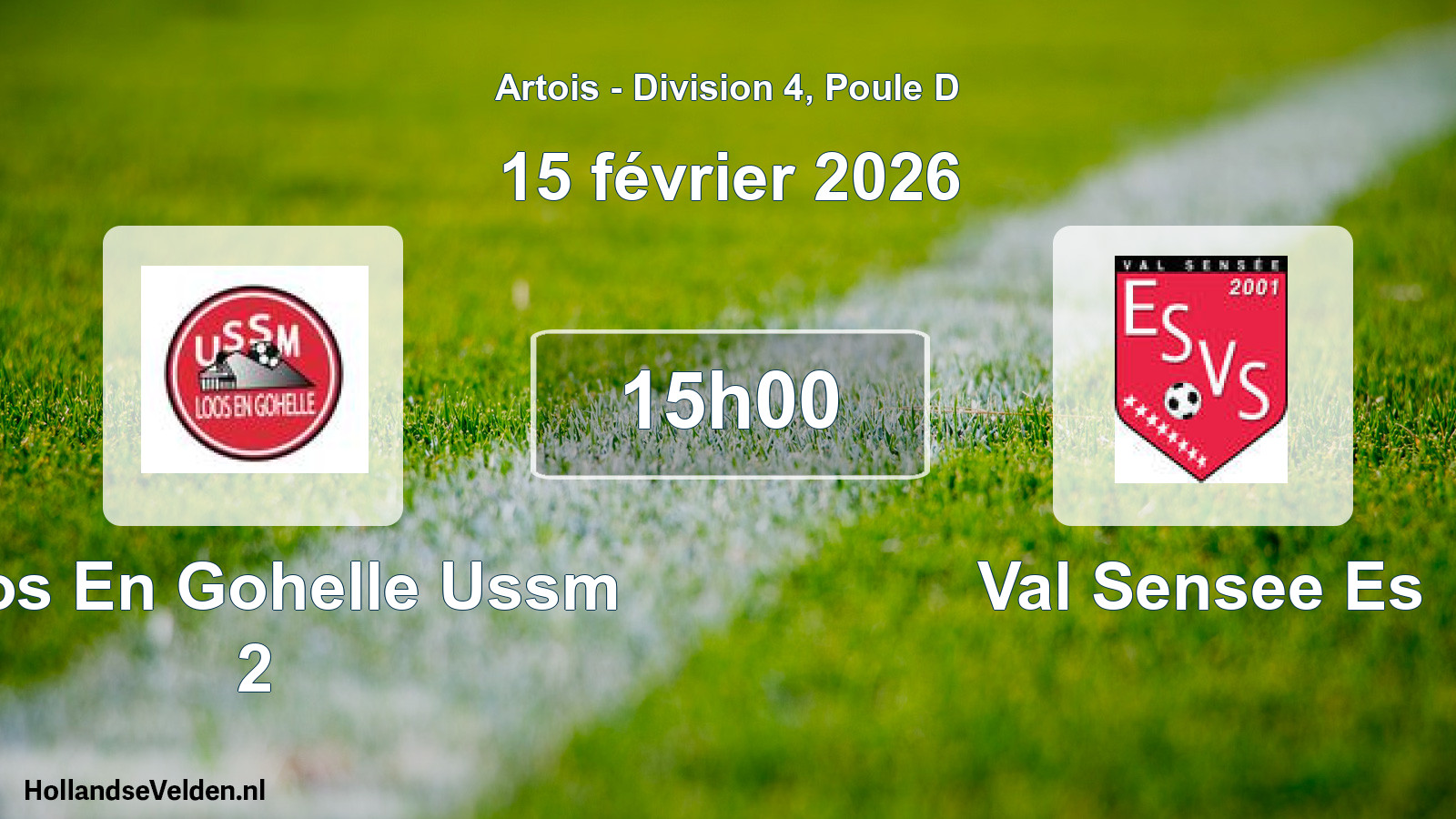 Match programmé: Loos En Gohelle Ussm 2 - Val Sensee Es (15 février 2026)