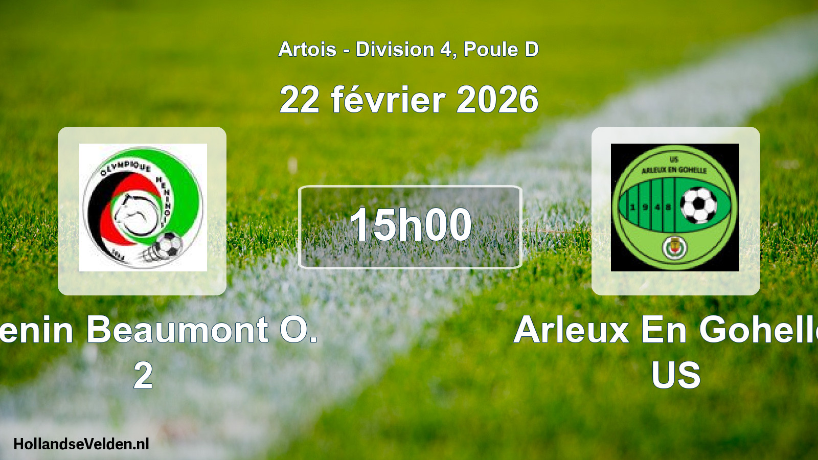 Scheduled Match: Henin Beaumont O. 2 - Arleux En Gohelle US (22 February 2026)