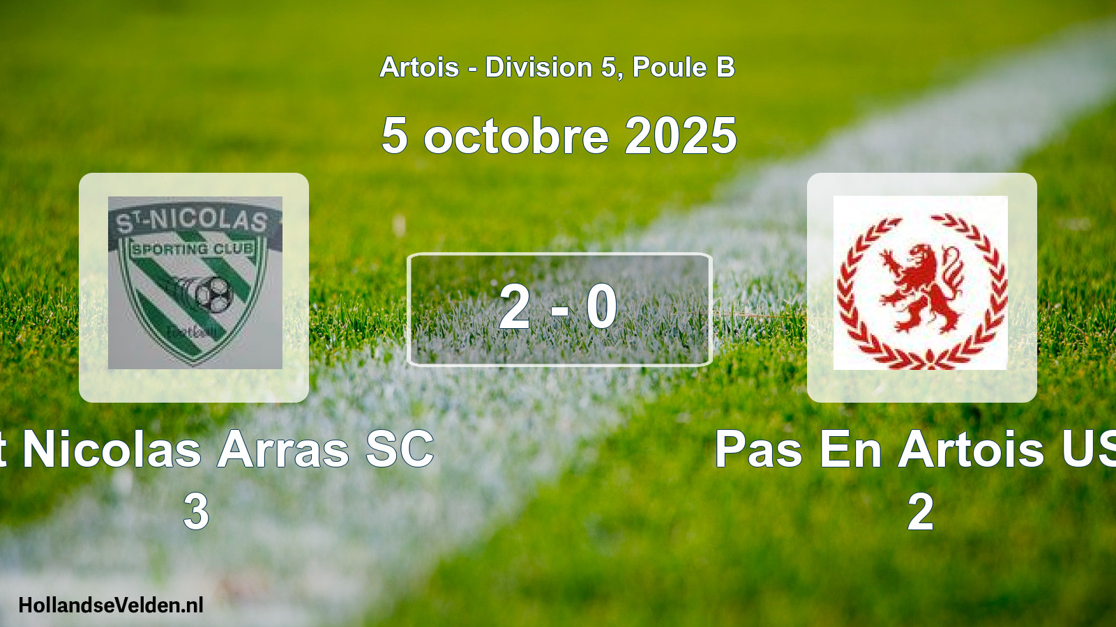Total number of matches played: St Nicolas Arras SC 3 - Pas En Artois US 2 2 - 0 (5 October 2025)