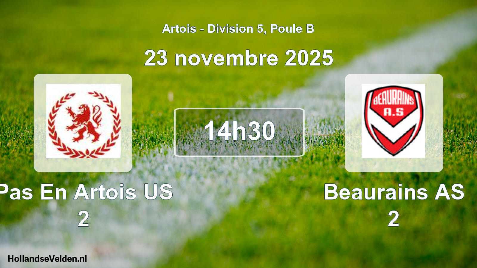 Match programmé: Pas En Artois US 2 - Beaurains AS 2 (23 novembre 2025)