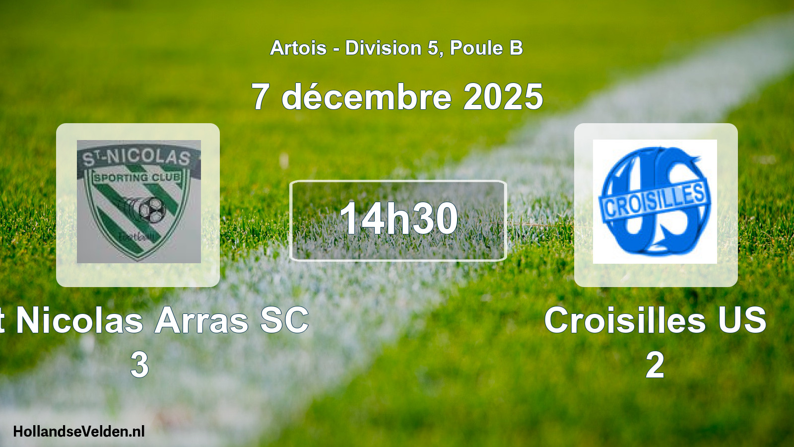 Match programmé: St Nicolas Arras SC 3 - Croisilles US 2 (7 décembre 2025)