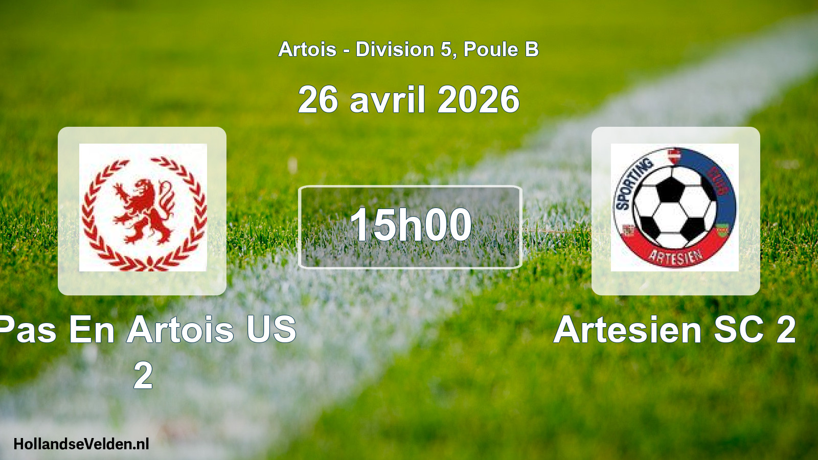 Match programmé: Pas En Artois US 2 - Artesien SC 2 (26 avril 2026)