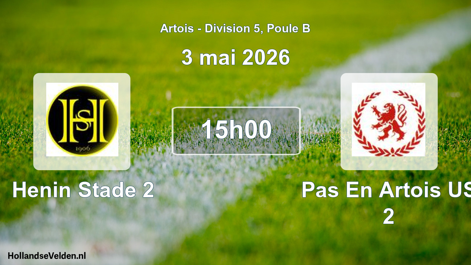 Match programmé: Henin Stade 2 - Pas En Artois US 2 (3 mai 2026)