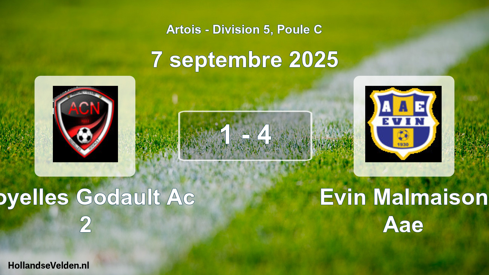 Match joué: Noyelles Godault Ac 2 - Evin Malmaison Aae 1 - 4 (7 septembre 2025)