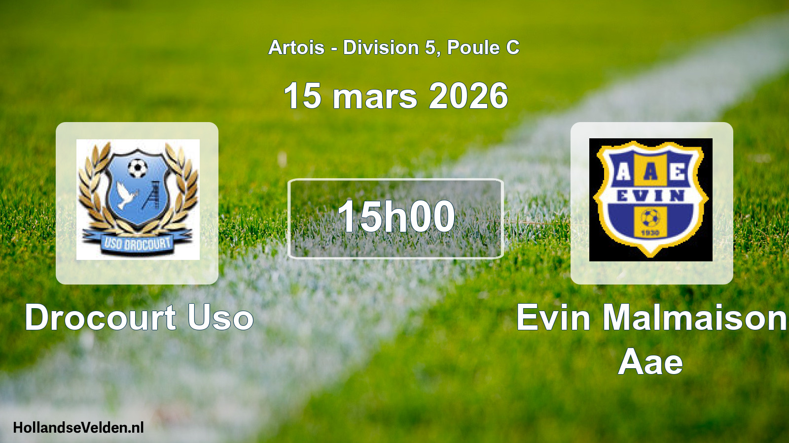 Match programmé: Drocourt Uso - Evin Malmaison Aae (15 mars 2026)