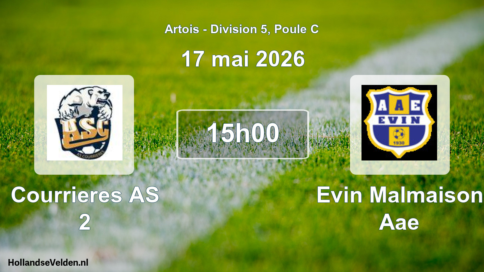 Match programmé: Courrieres AS 2 - Evin Malmaison Aae (17 mai 2026)
