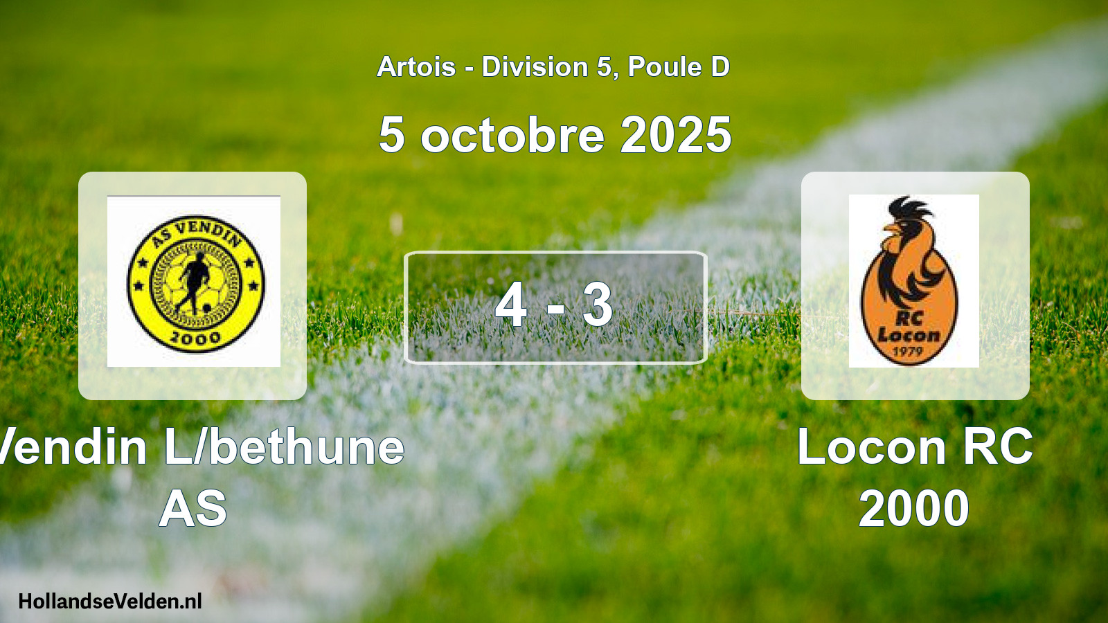 Match joué: Vendin L/bethune AS - Locon RC 2000 4 - 3 (5 octobre 2025)