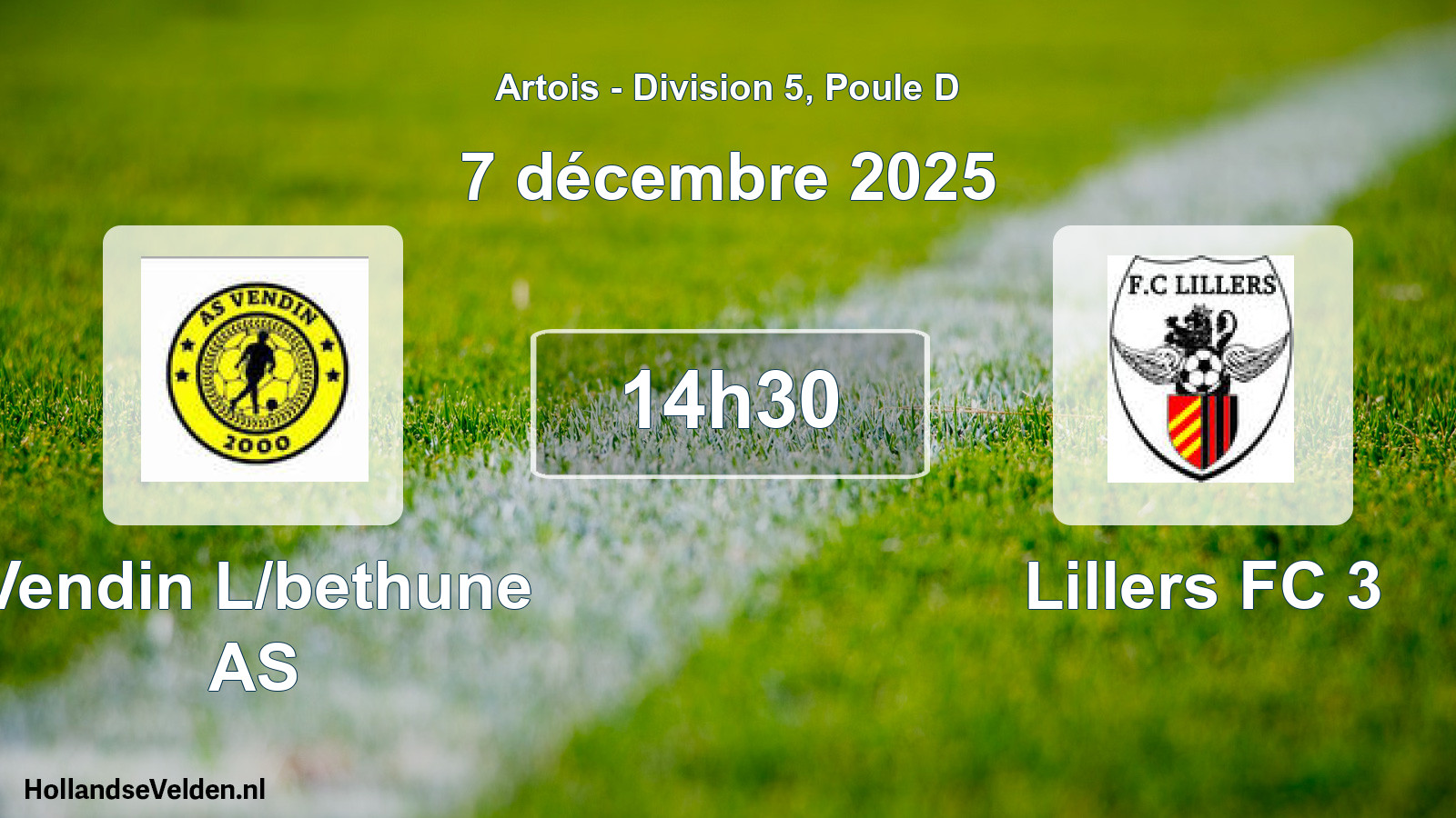 Match programmé: Vendin L/bethune AS - Lillers FC 3 (7 décembre 2025)