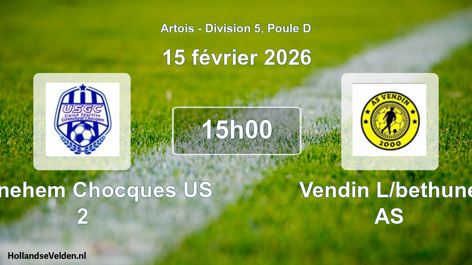 Match programmé: Gonnehem Chocques US 2 - Vendin L/bethune AS (15 février 2026)