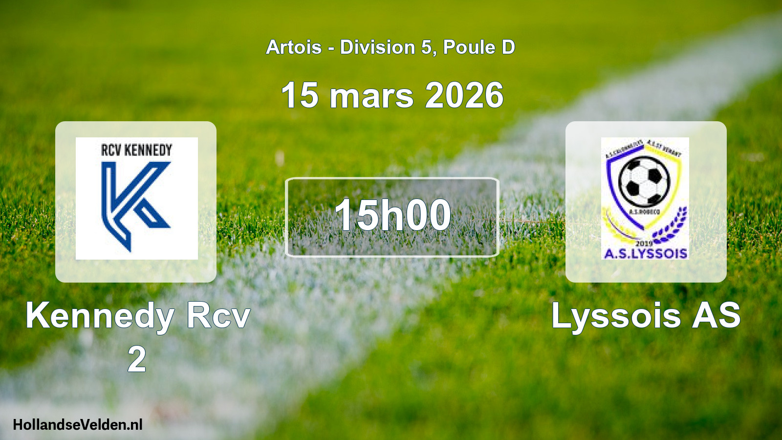 Geplande wedstrijd: Kennedy Rcv 2 - Lyssois AS (15 maart 2026)