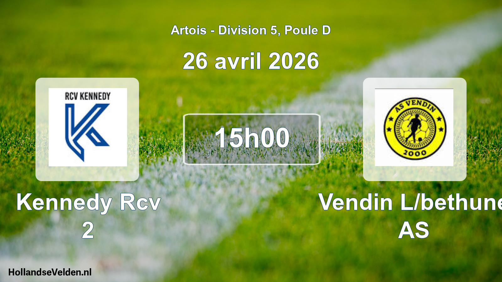 Match programmé: Kennedy Rcv 2 - Vendin L/bethune AS (26 avril 2026)