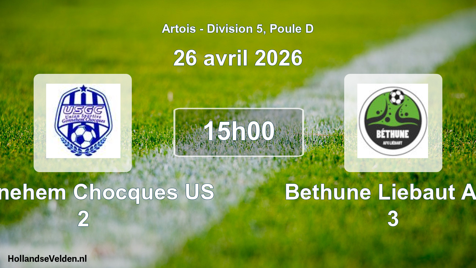 Match programmé: Gonnehem Chocques US 2 - Bethune Liebaut Afcl 3 (26 avril 2026)