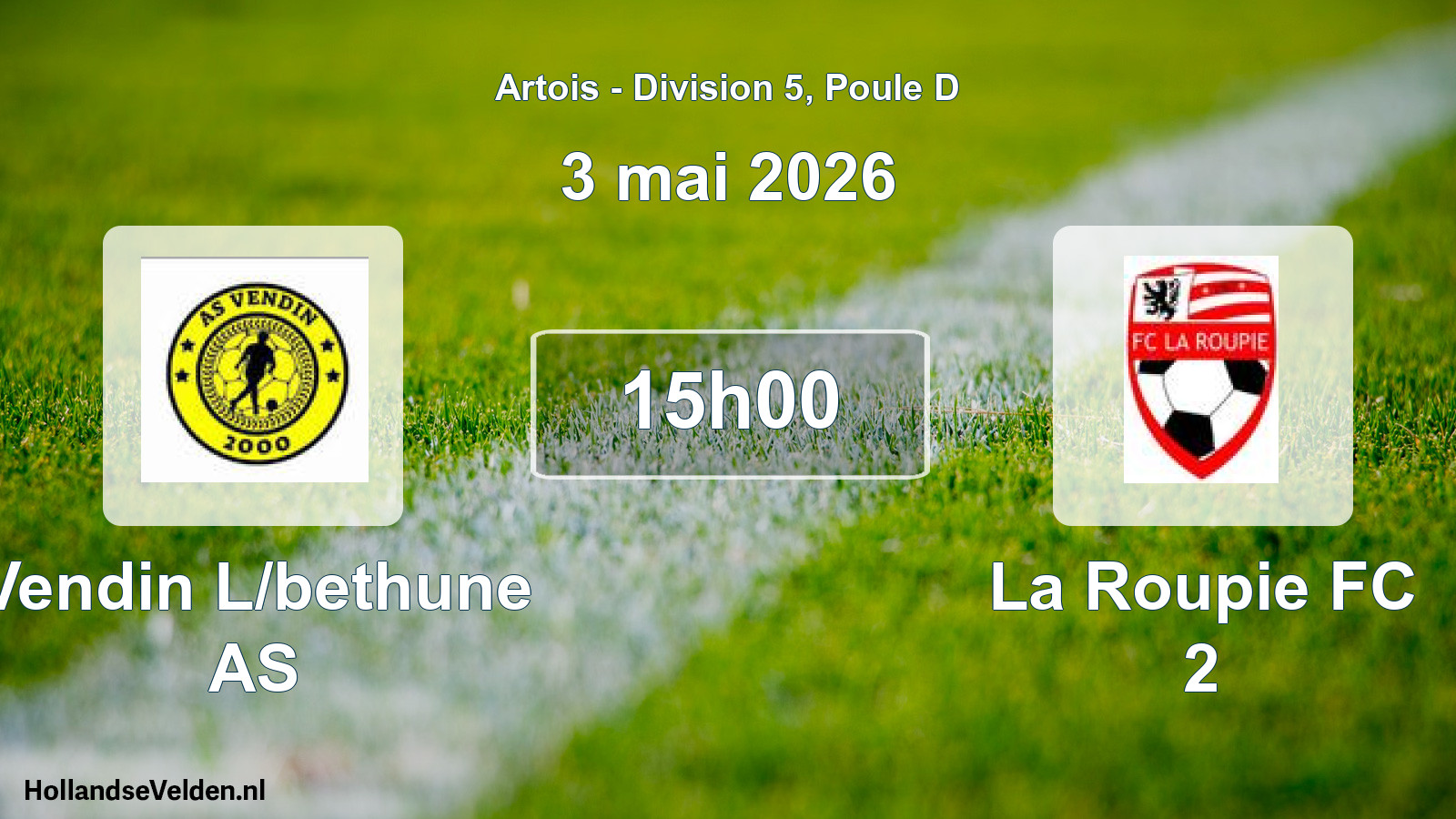 Match programmé: Vendin L/bethune AS - La Roupie FC 2 (3 mai 2026)