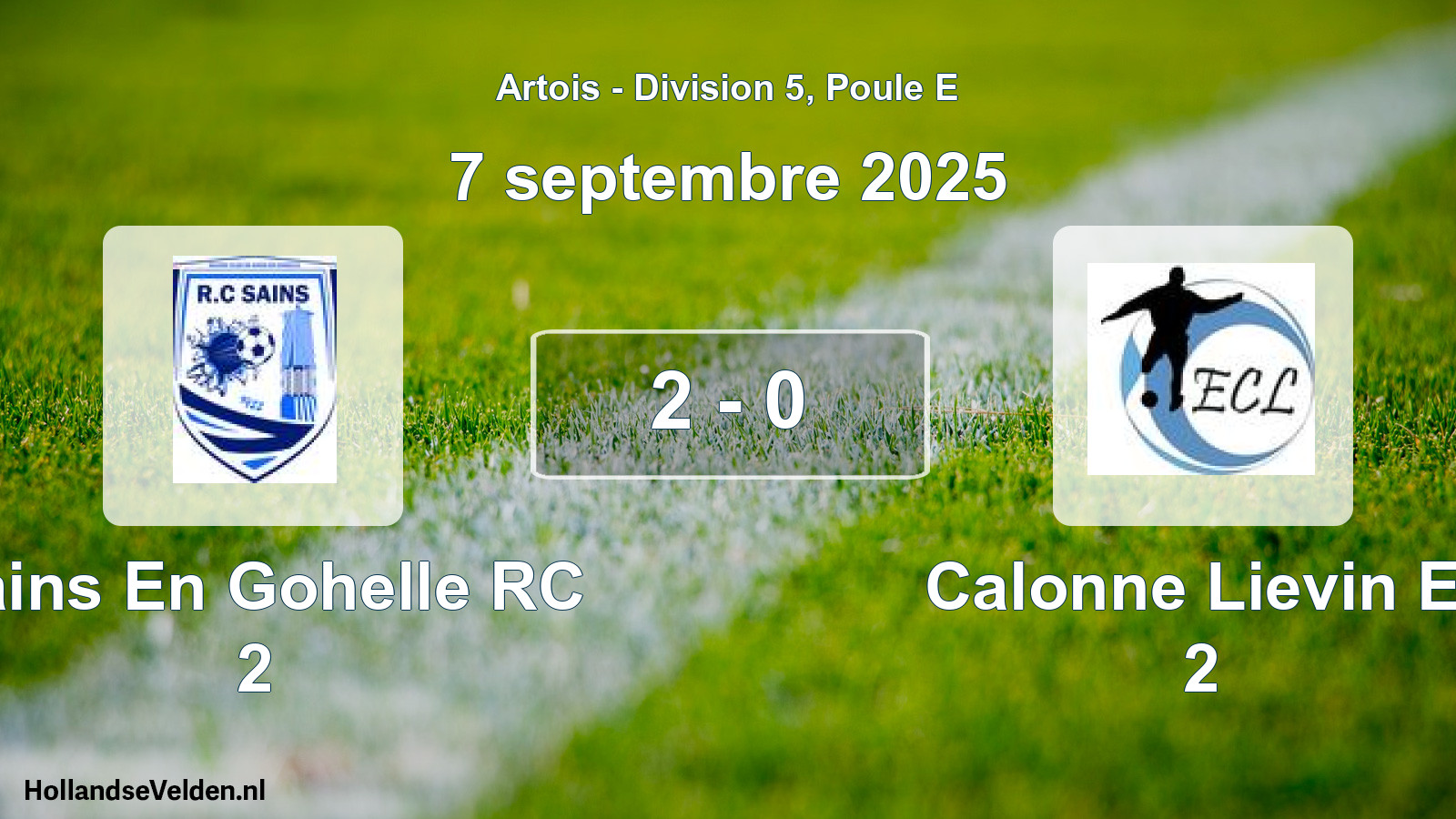 Gespeelde wedstrijd: Sains En Gohelle RC 2 - Calonne Lievin E. 2 2 - 0 (7 september 2025)