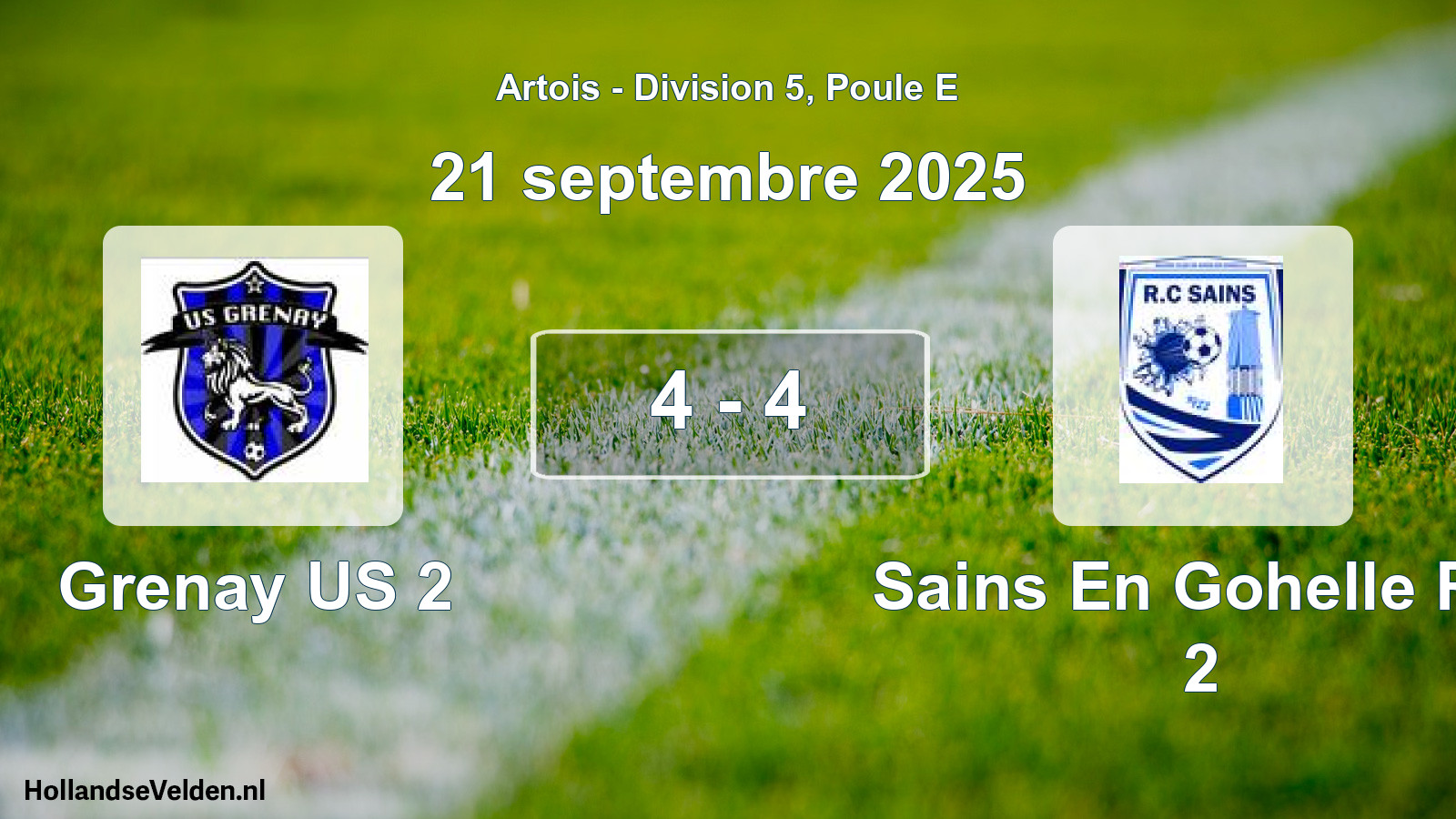 Match joué: Grenay US 2 - Sains En Gohelle RC 2 4 - 4 (21 septembre 2025)
