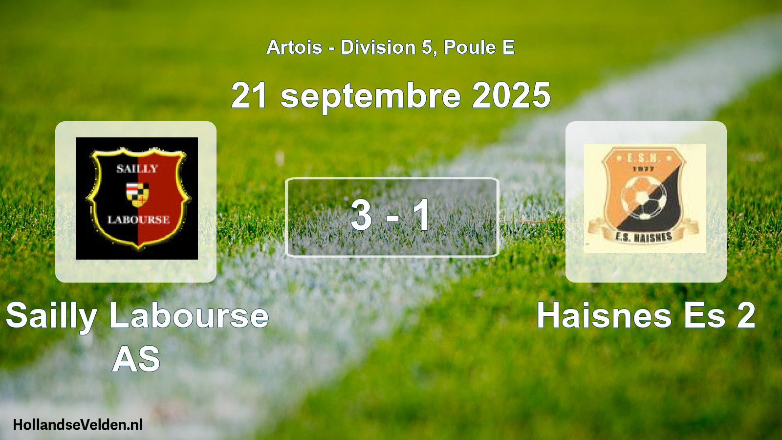 Total number of matches played: Sailly Labourse AS - Haisnes Es 2 3 - 1 (21 September 2025)