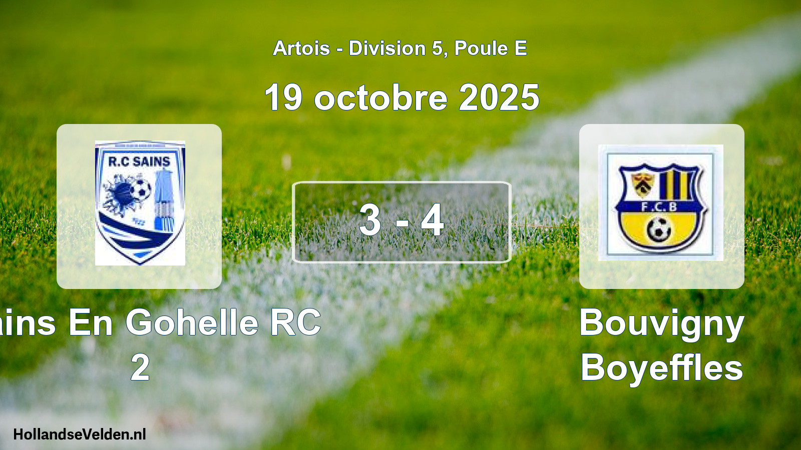 Match joué: Sains En Gohelle RC 2 - Bouvigny Boyeffles 3 - 4 (19 octobre 2025)
