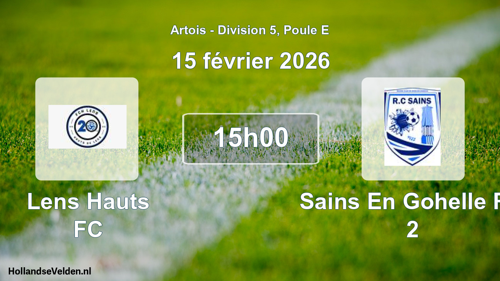 Match programmé: Lens Hauts FC - Sains En Gohelle RC 2 (15 février 2026)