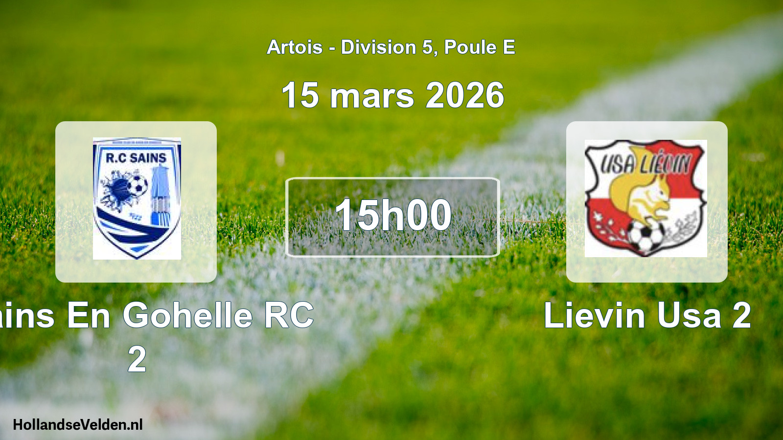 Match programmé: Sains En Gohelle RC 2 - Lievin Usa 2 (15 mars 2026)