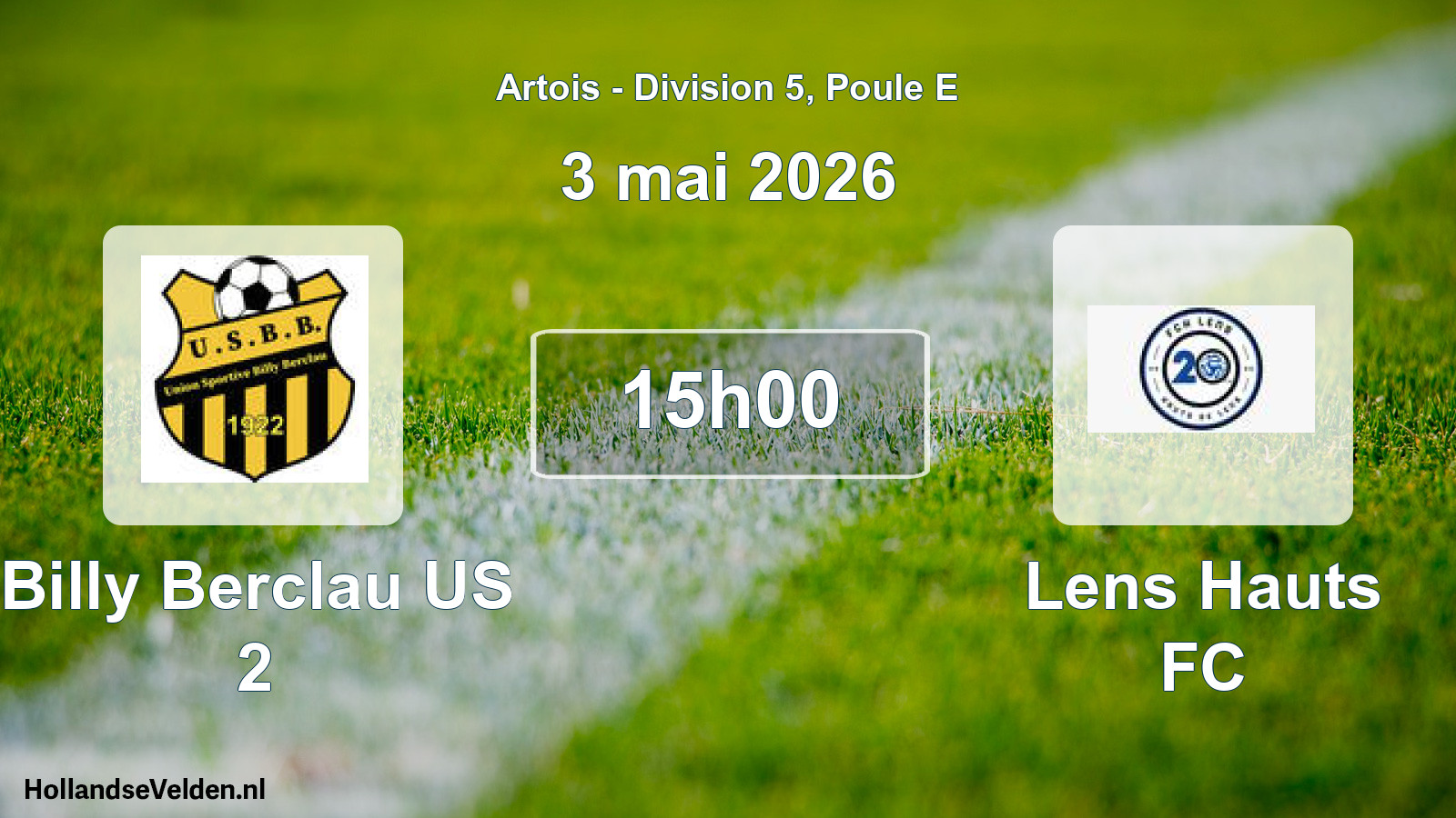 Match programmé: Billy Berclau US 2 - Lens Hauts FC (3 mai 2026)
