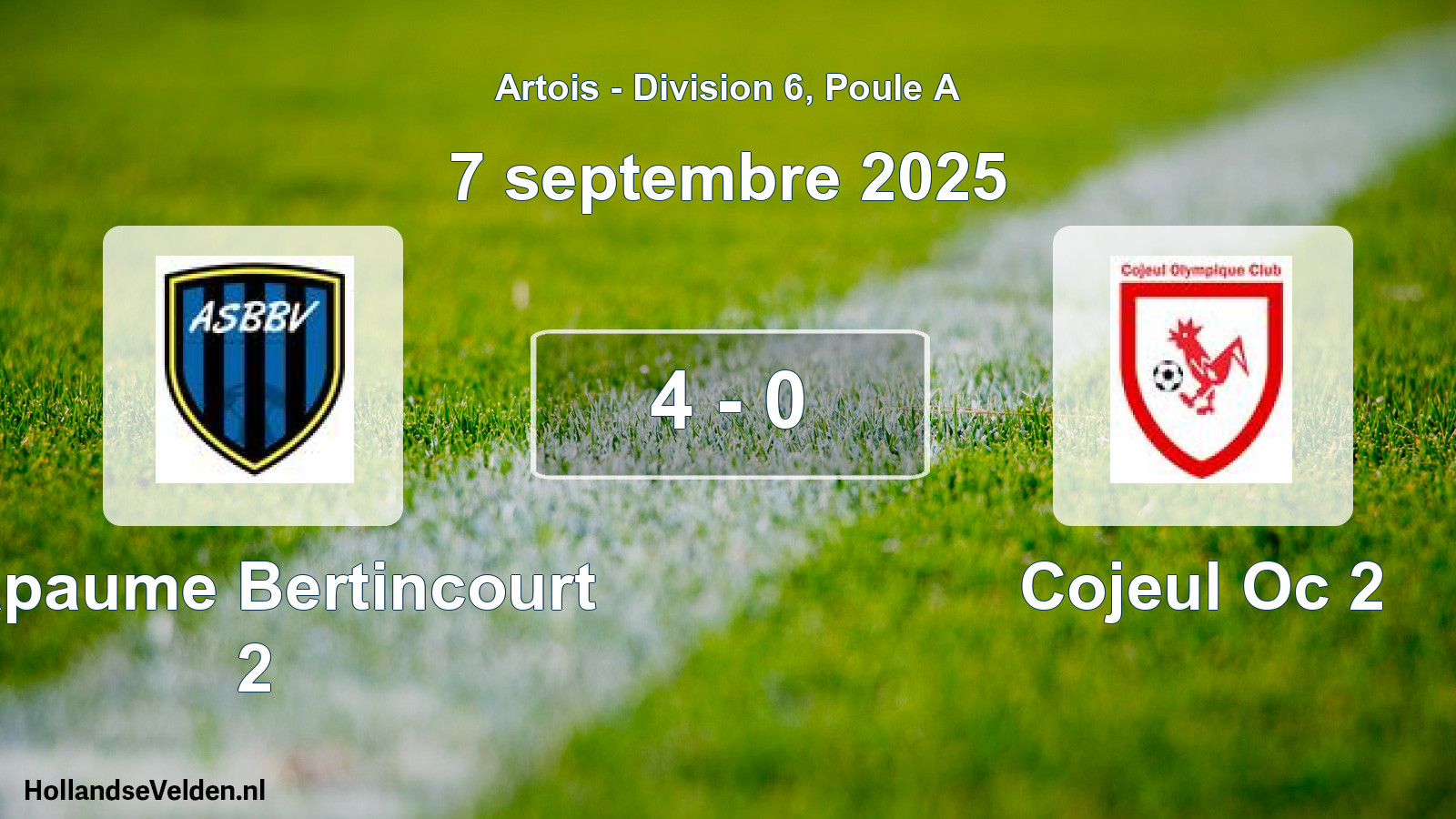 Total number of matches played: Bapaume Bertincourt 2 - Cojeul Oc 2 4 - 0 (7 September 2025)