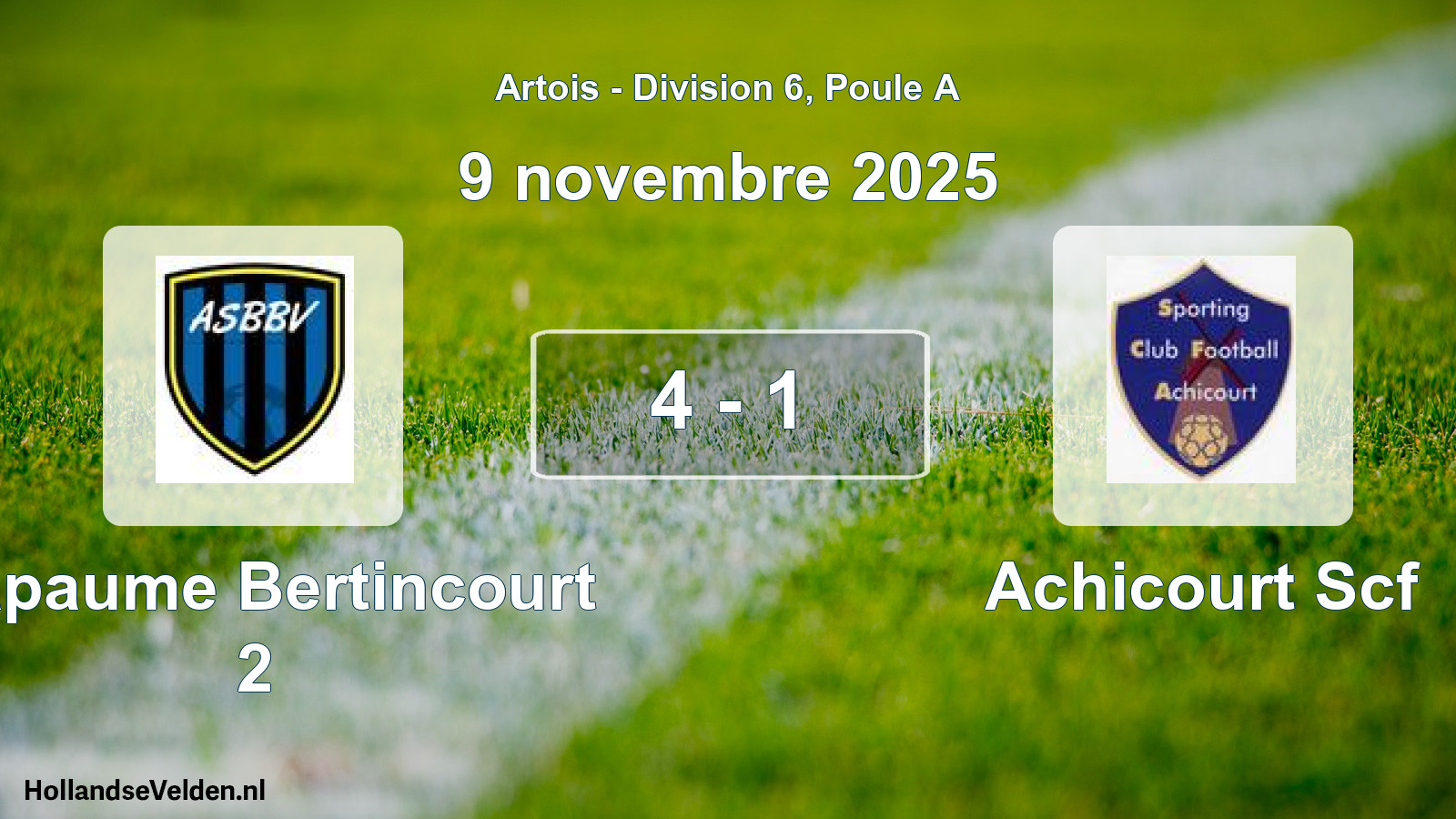 Match joué: Bapaume Bertincourt 2 - Achicourt Scf 4 - 1 (9 novembre 2025)