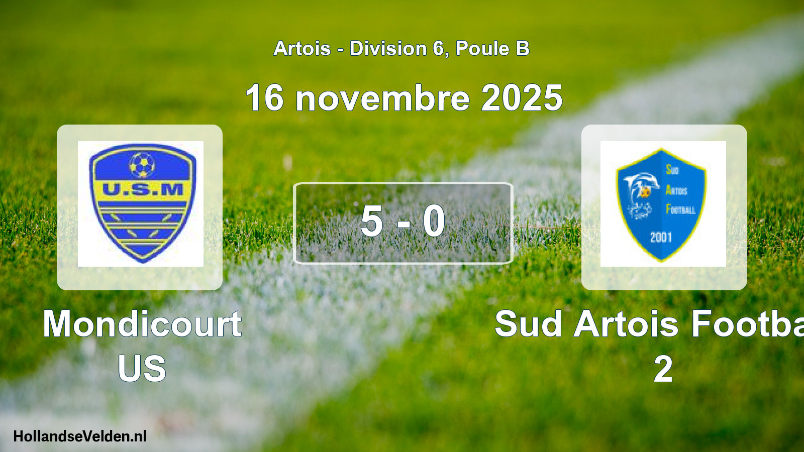 Match joué: Mondicourt US - Sud Artois Football 2 5 - 0 (16 novembre 2025)
