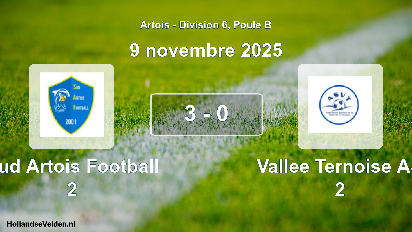 Gespeelde wedstrijd: Sud Artois Football 2 - Vallee Ternoise AS 2 3 - 0 (9 november 2025)