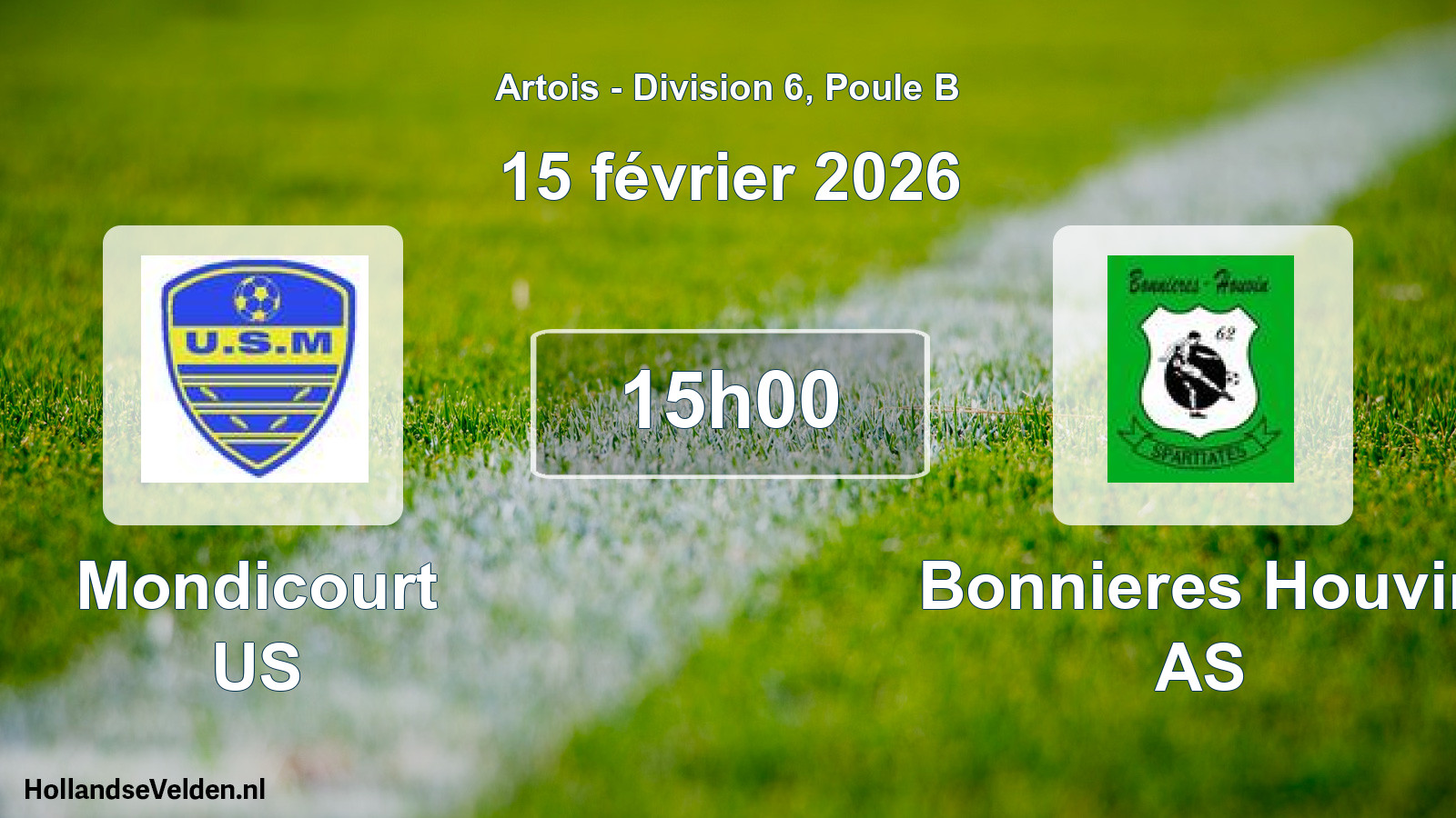Match programmé: Mondicourt US - Bonnieres Houvin AS (15 février 2026)