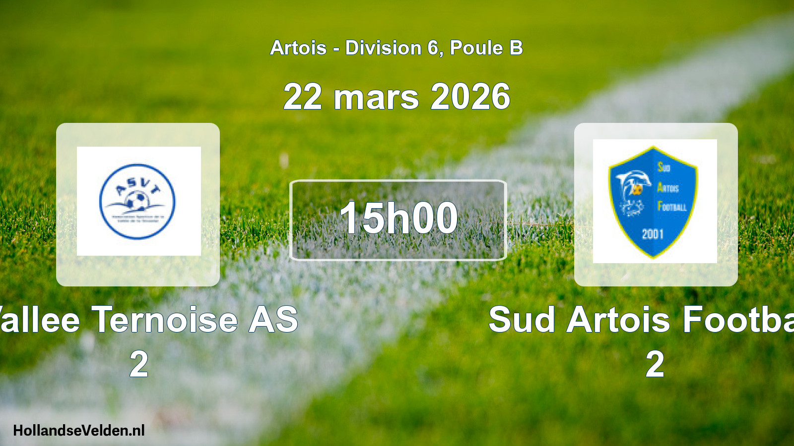 Match programmé: Vallee Ternoise AS 2 - Sud Artois Football 2 (22 mars 2026)