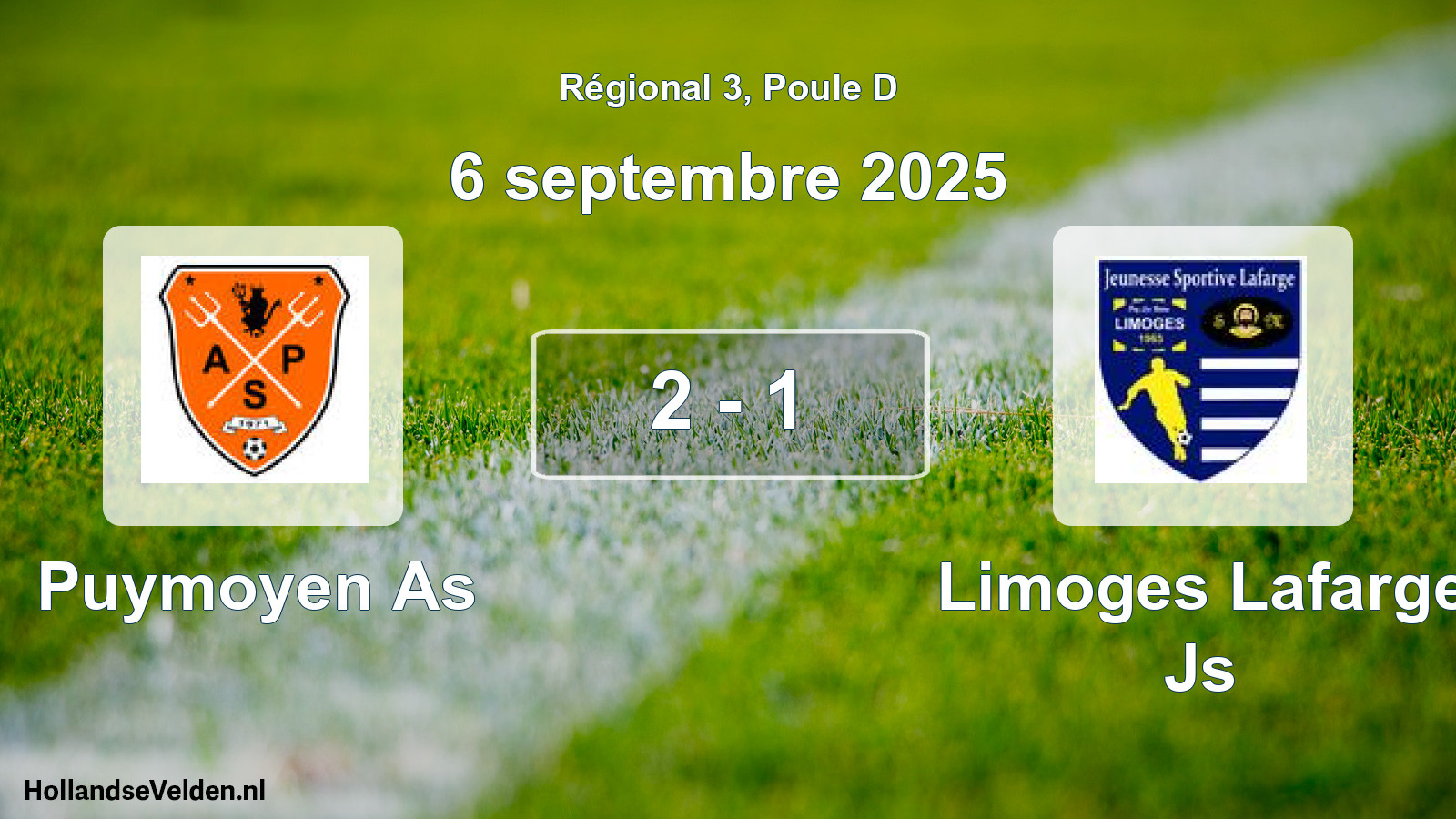 Gespeelde wedstrijd: Puymoyen As - Limoges Lafarge Js 2 - 1 (6 septembre 2025)