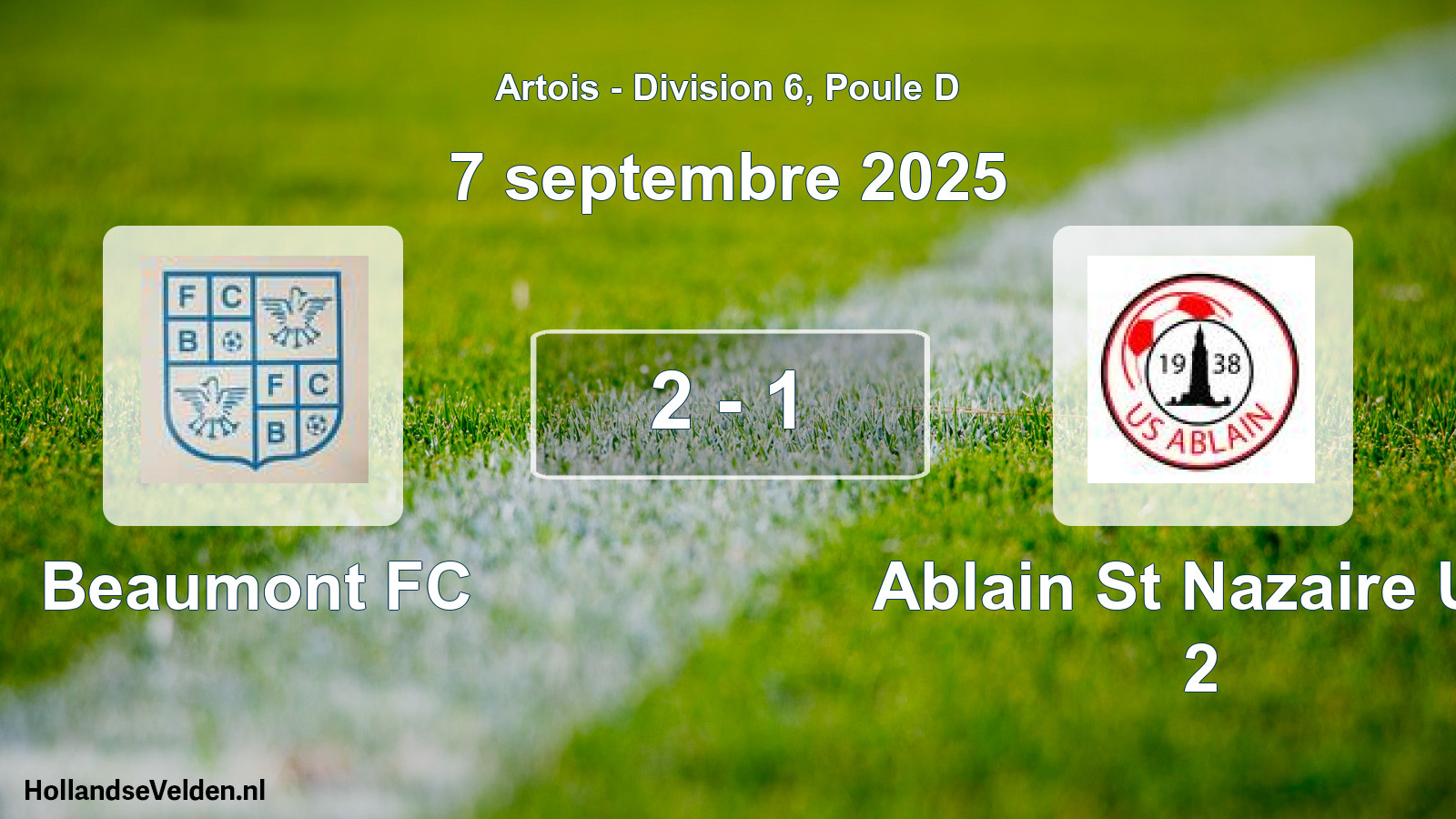 Match joué: Beaumont FC - Ablain St Nazaire US 2 2 - 1 (7 septembre 2025)