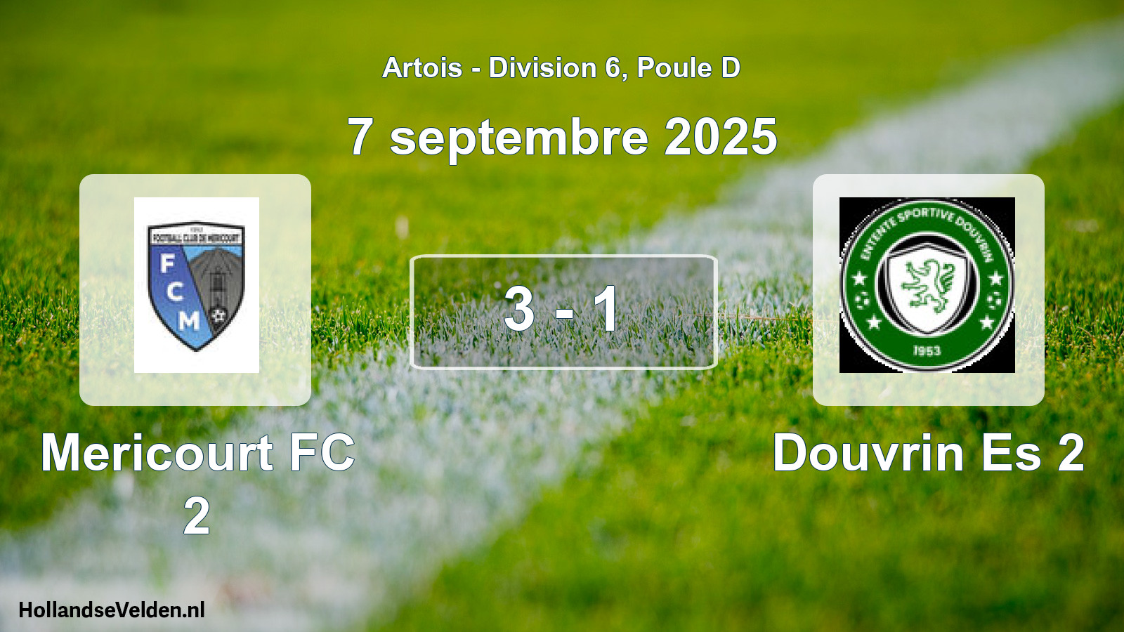 Match joué: Mericourt FC 2 - Douvrin Es 2 3 - 1 (7 septembre 2025)