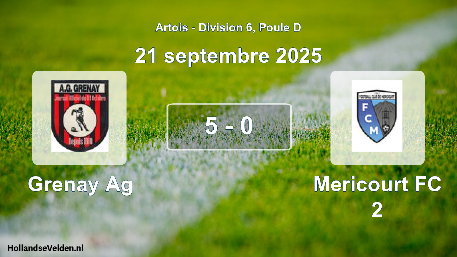 Match joué: Grenay Ag - Mericourt FC 2 5 - 0 (21 septembre 2025)