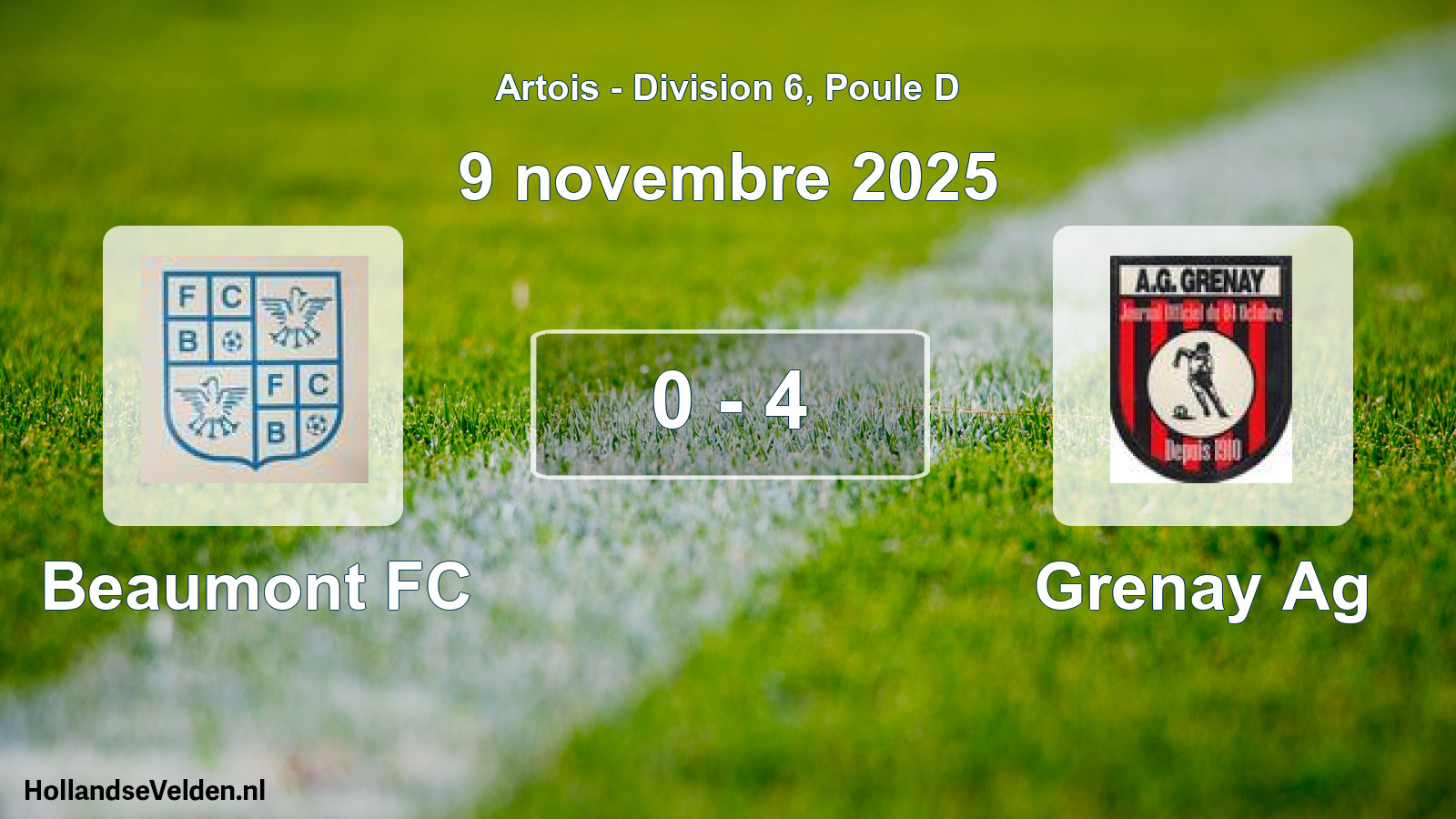 Gespeelde wedstrijd: Beaumont FC - Grenay Ag 0 - 4 (9 november 2025)