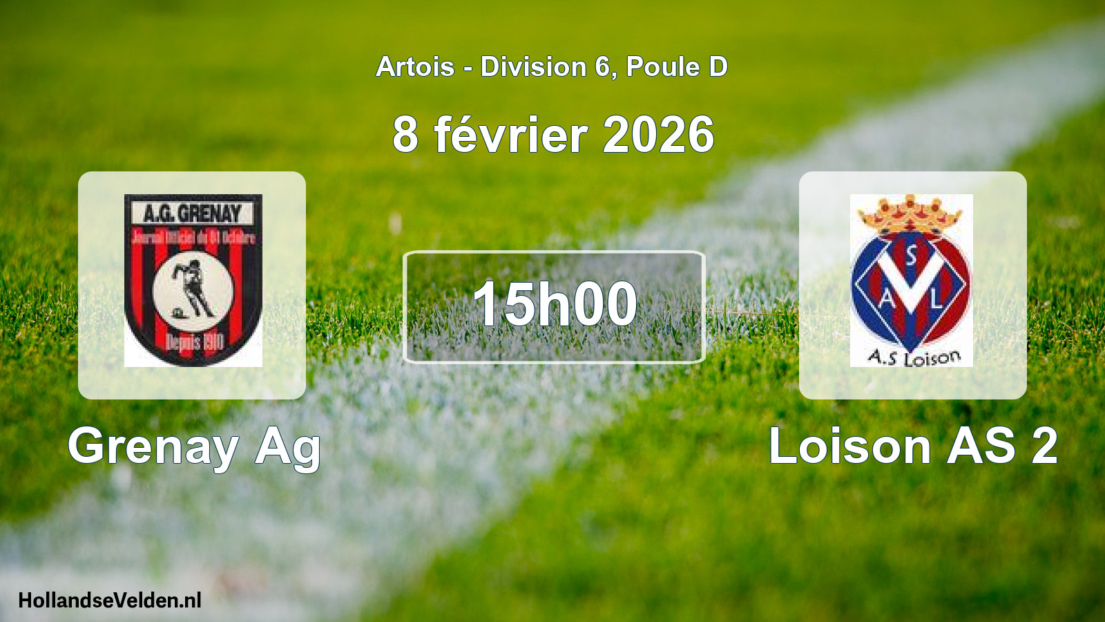 Match programmé: Grenay Ag - Loison AS 2 (8 février 2026)