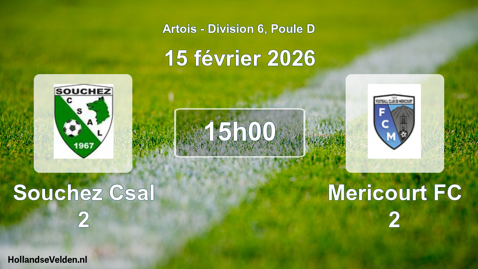 Match programmé: Souchez Csal 2 - Mericourt FC 2 (15 février 2026)