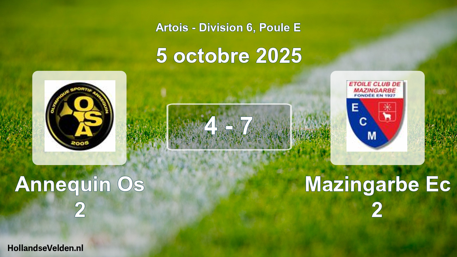 Match joué: Annequin Os 2 - Mazingarbe Ec 2 4 - 7 (5 octobre 2025)